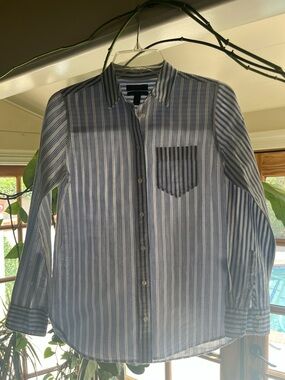 J.Crew Relaxed Boy Shirt Blue White Mixed Stripe Linen Cotton 2P
